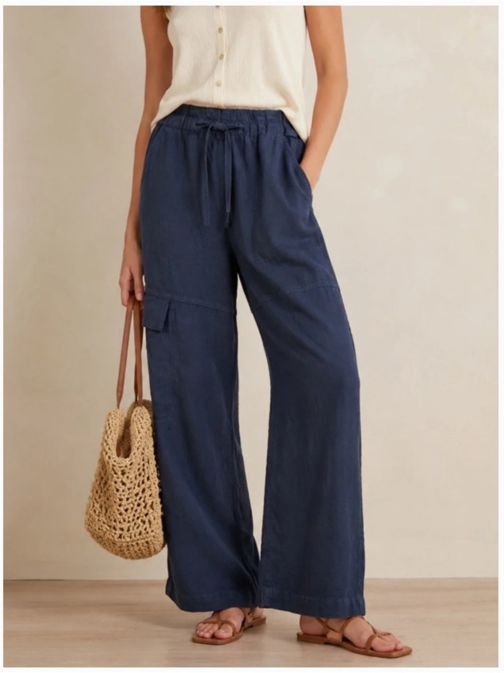 Pilcro Wide Leg Drawstring Pants in Navy Blue - Picture 10 of 10